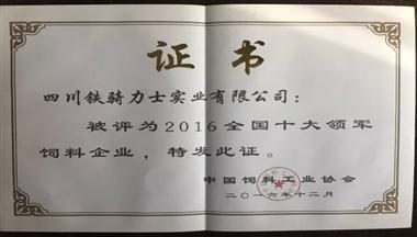 鐵騎力(li)士集(ji)團(tuán)榮膺2016全國(guo)十大(da)領(ling)軍飼料齊(qi)業